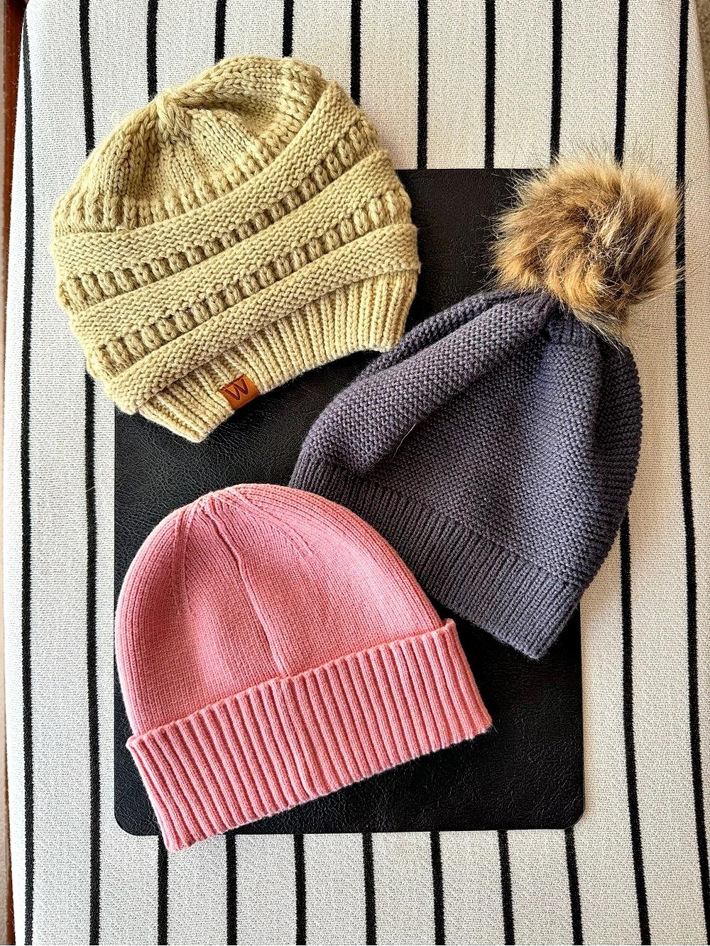 Ribbed Knit Beanie 3-Piece Set